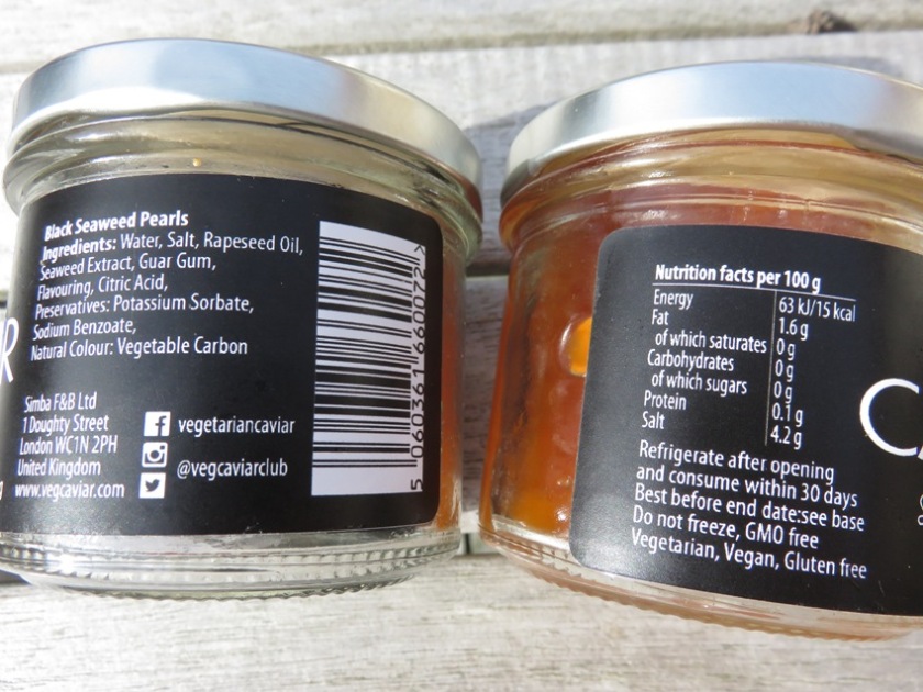 Ingredients and nutritional facts vegan caviar