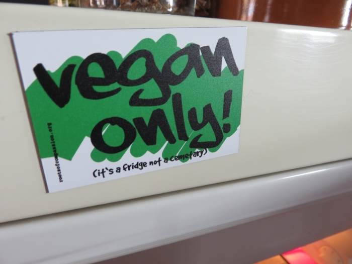 fridge magnet: vegan only! It's a fridge, not a cemetary