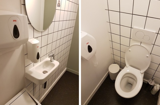 toilets at Loving Hut Veganerie, Louvain